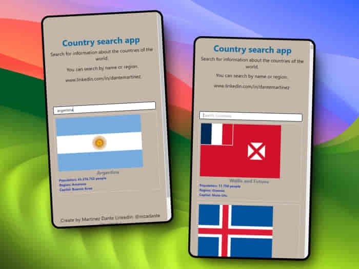 Captura de pantalla del proyecto App Country Search